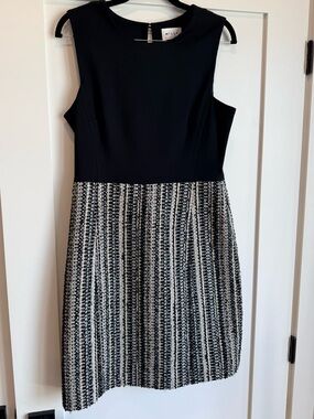 Milly Black Bodice Black & White Tweed Midi Dress